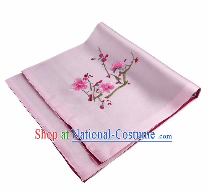 Chinese Traditional Handmade Embroidery Plum Pink Silk Handkerchief Embroidered Hanky Suzhou Embroidery Noserag Craft