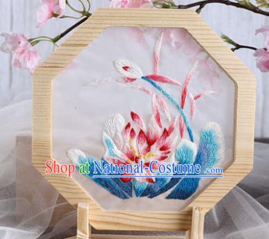 Chinese Traditional Suzhou Embroidery Lotus Decoration Embroidered Craft