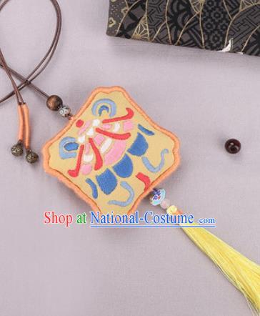 Traditional Chinese Handmade Embroidery Yellow Hazelin Pendant Embroidered Amulet Accessories