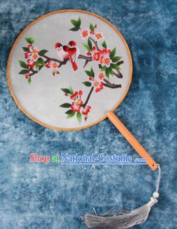 Chinese Traditional Handmade Embroidery Red Begonia Silk Round Fan Embroidered Palace Fans