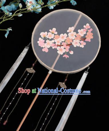 Chinese Traditional Handmade Embroidery Sakura Silk Round Fan Embroidered Palace Fans