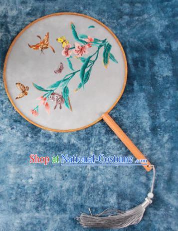 Chinese Traditional Handmade Embroidery Orchid Butterfly Round Fan Embroidered Palace Fans