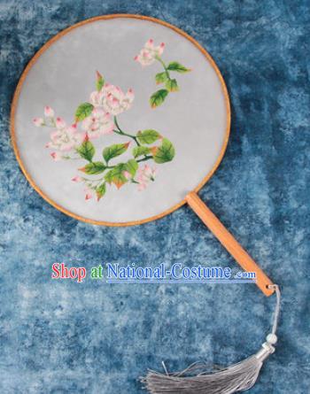 Chinese Traditional Handmade Embroidery Pink Flowers Round Fan Embroidered Palace Fans