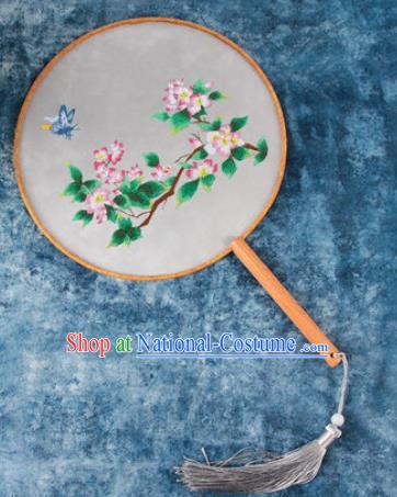 Chinese Traditional Handmade Embroidery Pink Begonia Round Fan Embroidered Palace Fans