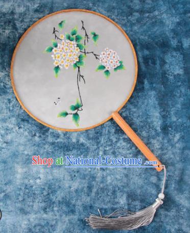 Chinese Traditional Handmade Embroidery Hydrangea Round Fan Embroidered Palace Fans