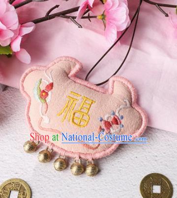 Traditional Chinese Handmade Embroidery Pink Longevity Lock Pendant Embroidered Amulet Accessories