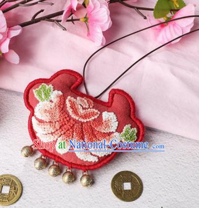 Traditional Chinese Handmade Embroidery Chrysanthemum Red Longevity Lock Pendant Embroidered Amulet Accessories