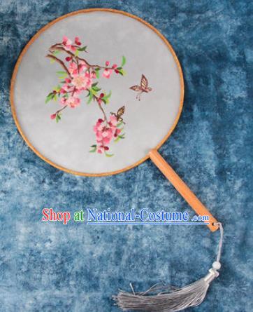 Chinese Traditional Handmade Embroidery Begonia Butterfly Round Fan Embroidered Palace Fans