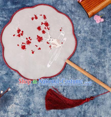 Chinese Traditional Handmade Embroidery Fox Round Fan Embroidered Palace Fans