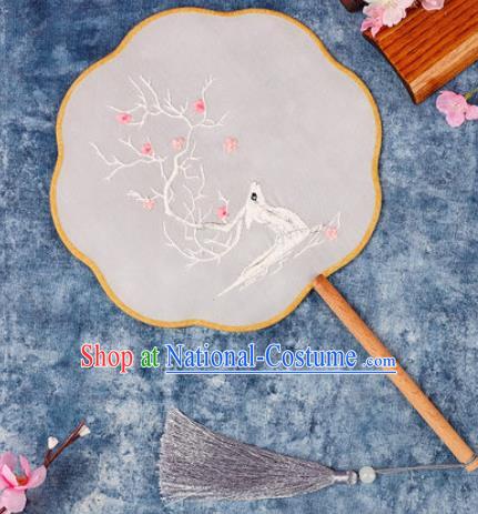 Chinese Traditional Handmade Embroidery White Deer Round Fan Embroidered Palace Fans