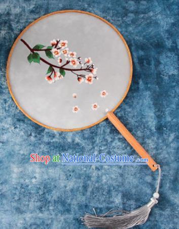 Chinese Traditional Handmade Embroidery Cherry Blossom Round Fan Embroidered Palace Fans