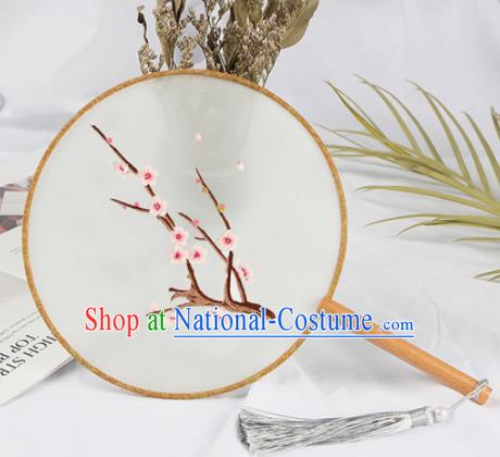 Chinese Traditional Handmade Embroidery Plum Flower Round Fan Embroidered Palace Fans