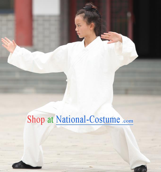 Chinese Traditional Martial Arts White Outfits Kung Fu Taoist Priest Tai Chi Costume for Men