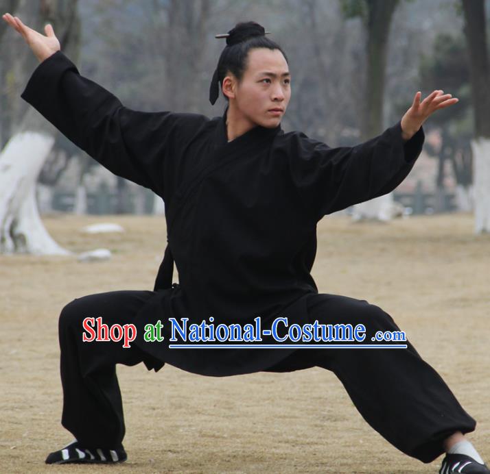 Chinese Traditional Martial Arts Black Outfits Kung Fu Taoist Priest Tai Chi Costume for Men