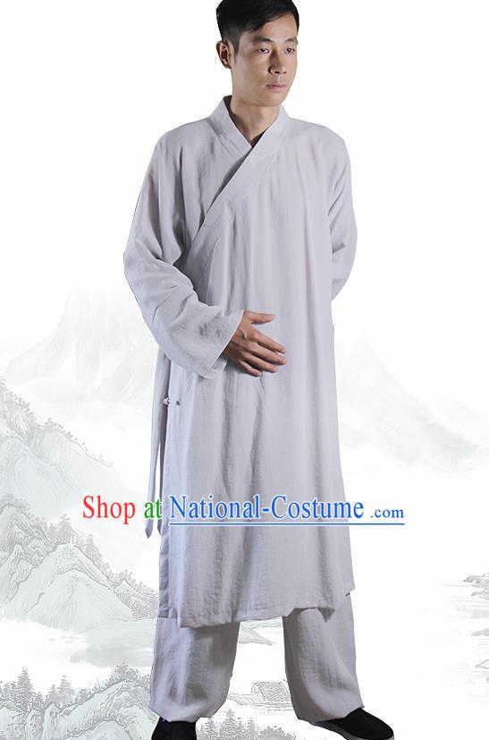 Chinese Traditional Martial Arts Grey Flax Robe Kung Fu Taoist Priest Tai Chi Costume for Men