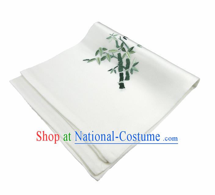 Chinese Traditional Handmade Embroidery Bamboo White Silk Handkerchief Embroidered Hanky Suzhou Embroidery Noserag Craft