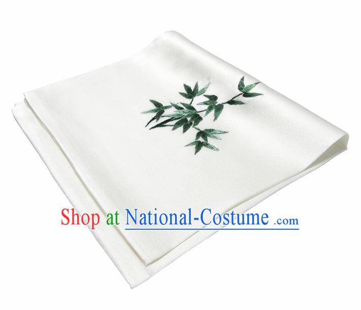 Chinese Traditional Handmade Embroidery Bamboo White Silk Handkerchief Embroidered Hanky Suzhou Embroidery Noserag Craft