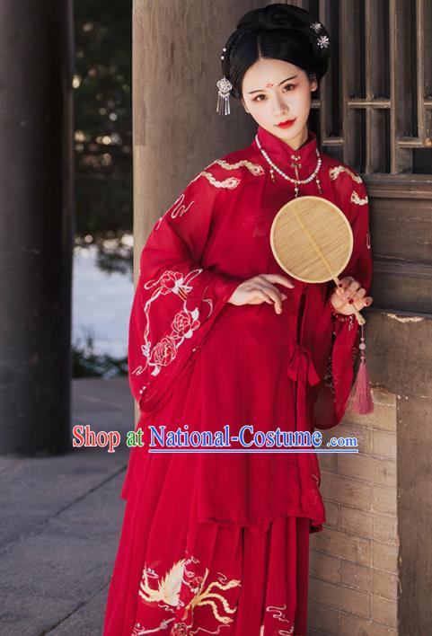 Traditional Chinese Ming Dynasty Court Wedding Replica Costumes Ancient Bride Royal Princess Red Hanfu Dress for Women