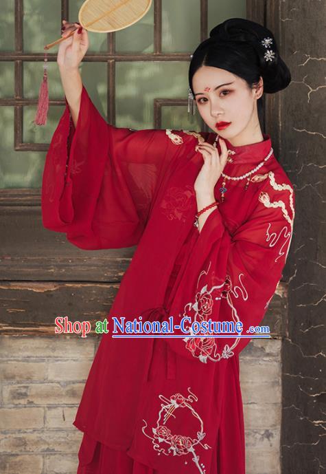 Traditional Chinese Ming Dynasty Court Wedding Replica Costumes Ancient Bride Royal Princess Red Hanfu Dress for Women