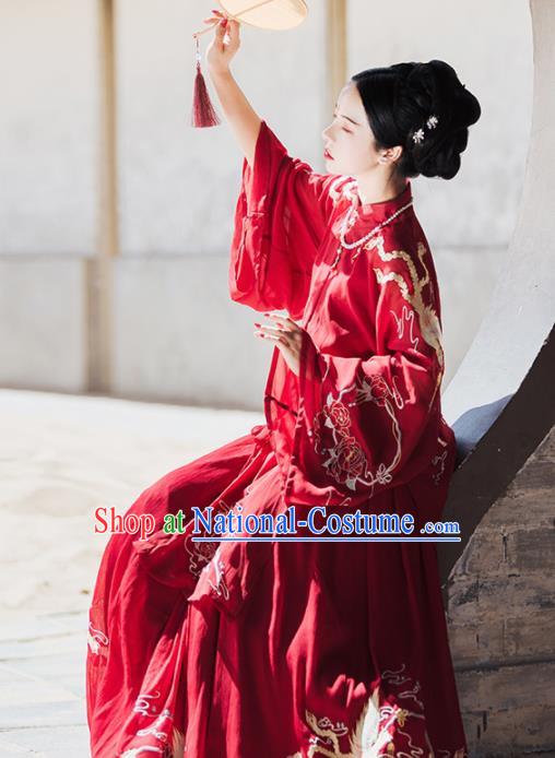 Traditional Chinese Ming Dynasty Court Wedding Replica Costumes Ancient Bride Royal Princess Red Hanfu Dress for Women