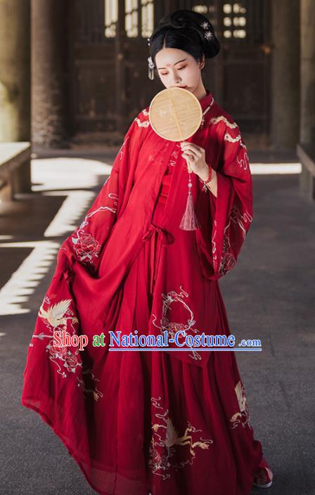 Traditional Chinese Ming Dynasty Court Wedding Replica Costumes Ancient Bride Royal Princess Red Hanfu Dress for Women