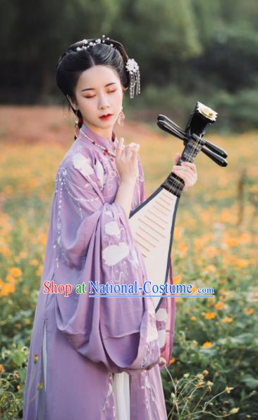 Traditional Chinese Ming Dynasty Nobility Mistress Replica Costumes Ancient Royal Countess Purple Hanfu Dress for Women