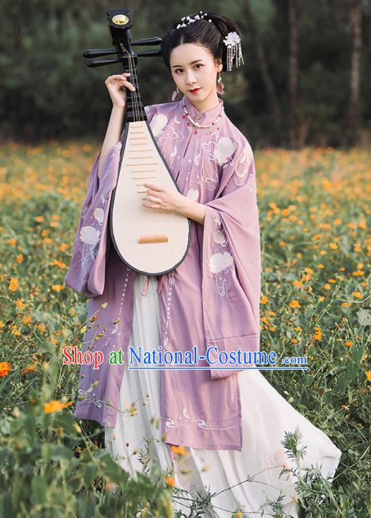 Traditional Chinese Ming Dynasty Nobility Mistress Replica Costumes Ancient Royal Countess Purple Hanfu Dress for Women