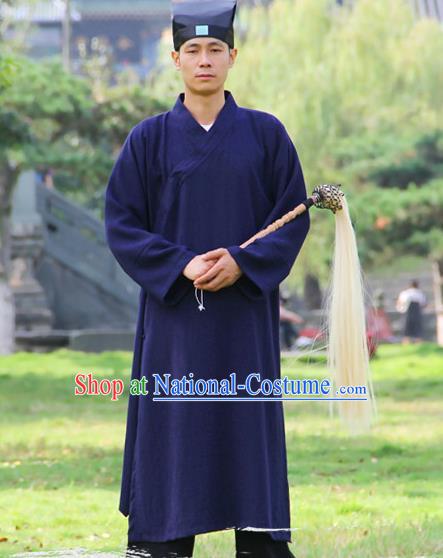 Chinese Traditional Martial Arts Robe Royalblue Priest Frock Kung Fu Taoist Priest Tai Chi Costume for Men