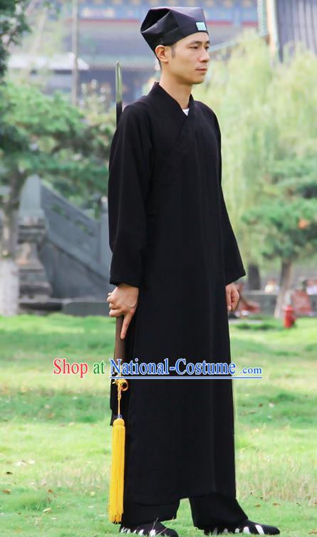 Chinese Traditional Martial Arts Robe Black Priest Frock Kung Fu Taoist Priest Tai Chi Costume for Men