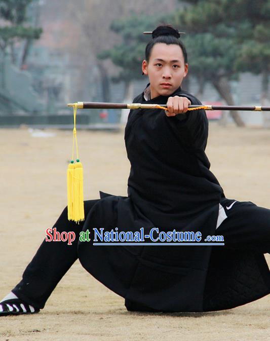 Chinese Traditional Martial Arts Winter Black Priest Frock Kung Fu Taoist Priest Tai Chi Costume for Men