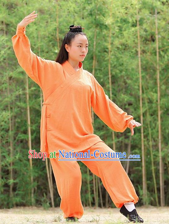 Chinese Traditional Wudang Martial Arts Orange Outfits Kung Fu Taoist Priest Tai Chi Costume for Women