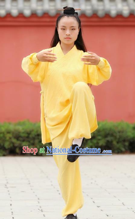 Chinese Traditional Wudang Martial Arts Yellow Outfits Kung Fu Taoist Priest Tai Chi Costume for Women