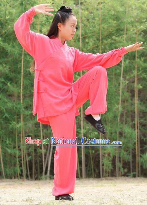 Chinese Traditional Wudang Martial Arts Rosy Outfits Kung Fu Taoist Priest Tai Chi Costume for Women