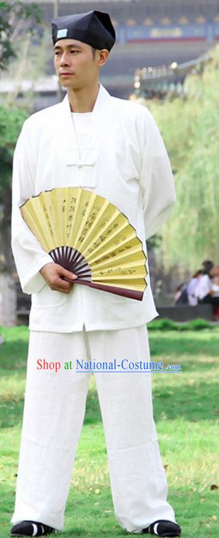 Traditional Chinese Martial Arts Wudang Taoist Priest White Outfits Kung Fu Tai Chi Costume for Men