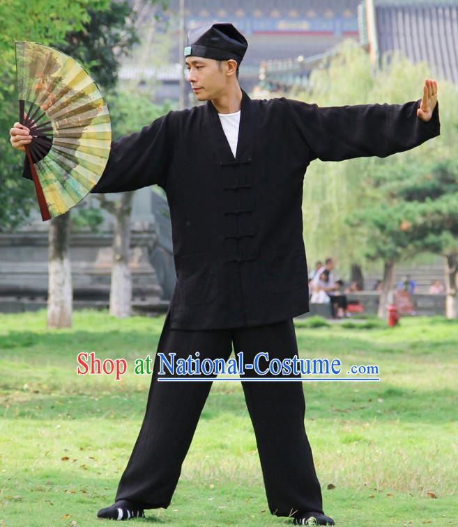 Traditional Chinese Martial Arts Wudang Taoist Priest Black Outfits Kung Fu Tai Chi Costume for Men