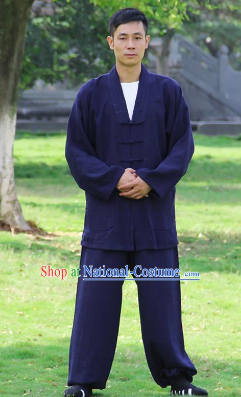 Traditional Chinese Martial Arts Wudang Taoist Priest Navy Outfits Kung Fu Tai Chi Costume for Men