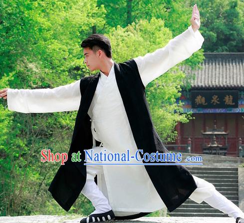 Traditional Chinese Wudang Taoist Priest Black Outfits Martial Arts Kung Fu Tai Chi Costume for Men