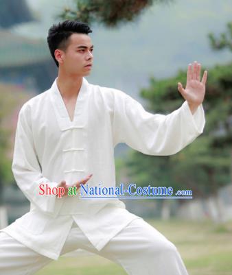 Traditional Chinese Wudang Taoist Priest Kung Fu Tai Chi White Outfits Martial Arts Competition Costume for Men