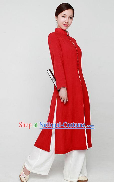 Chinese Traditional Martial Arts Red Dust Coat Kung Fu Tai Chi Costume for Women