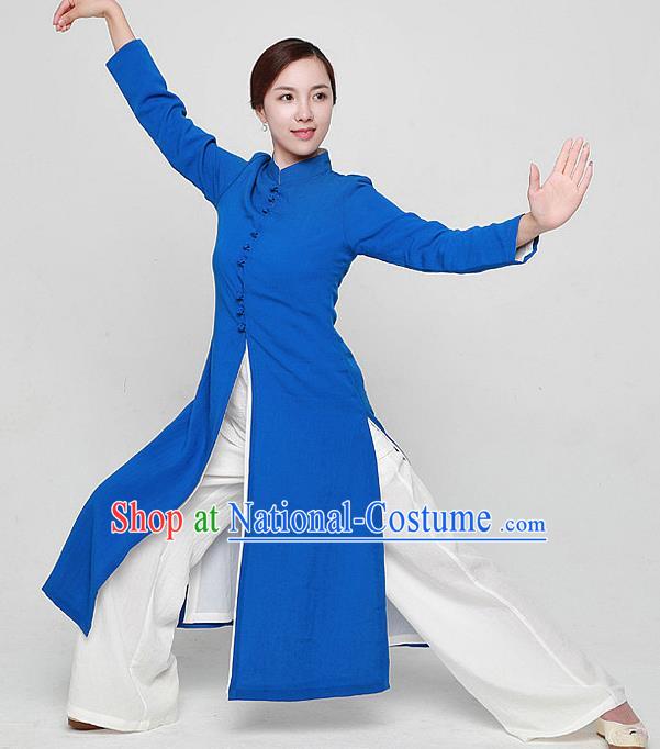 Chinese Traditional Martial Arts Blue Dust Coat Kung Fu Tai Chi Costume for Women