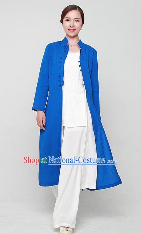 Chinese Traditional Martial Arts Blue Dust Coat Kung Fu Tai Chi Costume for Women