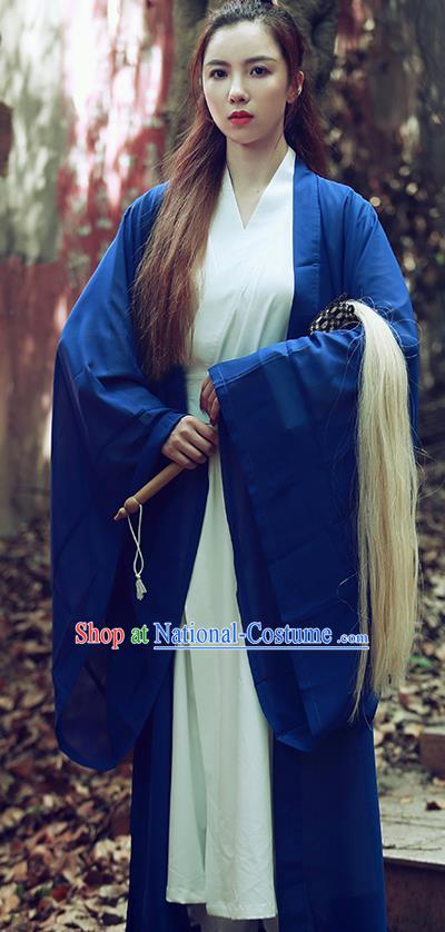 Chinese Traditional Wudang Taoist Nun Navy Cloak Martial Arts Outfits Kung Fu Tai Chi Costume for Women