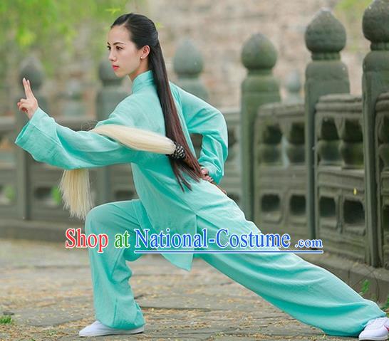 Chinese Traditional Wudang Taoist Priest Martial Arts Green Outfits Kung Fu Tai Chi Costume for Women