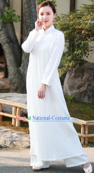 Chinese Traditional Martial Arts White Qipao Dress Tang Suit Kung Fu Tai Chi Costume for Women