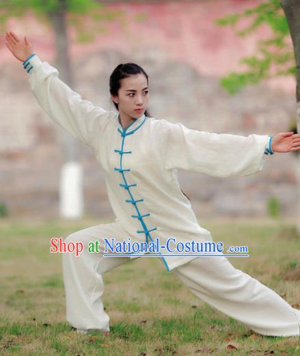 Chinese Traditional Wudang Martial Arts Blue Buttons Outfits Kung Fu Tai Chi Costume for Women