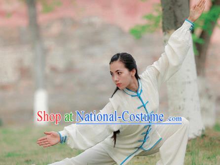 Chinese Traditional Wudang Martial Arts Blue Buttons Outfits Kung Fu Tai Chi Costume for Women