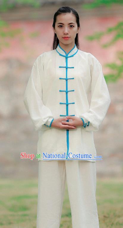 Chinese Traditional Wudang Martial Arts Blue Buttons Outfits Kung Fu Tai Chi Costume for Women