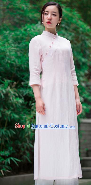 Chinese Traditional Tang Suit Light Pink Qipao Dress Martial Arts Kung Fu Tai Chi Costume for Women