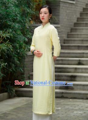 Chinese Traditional Tang Suit Yellow Qipao Dress Martial Arts Kung Fu Tai Chi Costume for Women