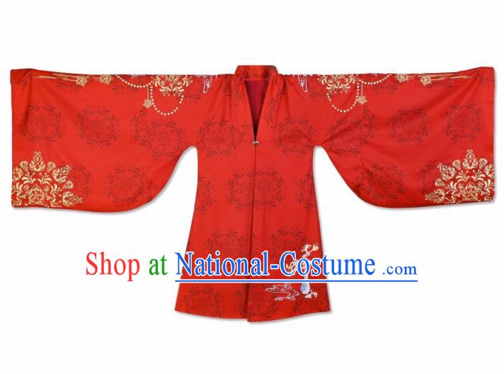 Traditional Chinese Ming Dynasty Royal Princess Red Embroidered Cloak Ancient Nobility Lady Replica Costume for Women